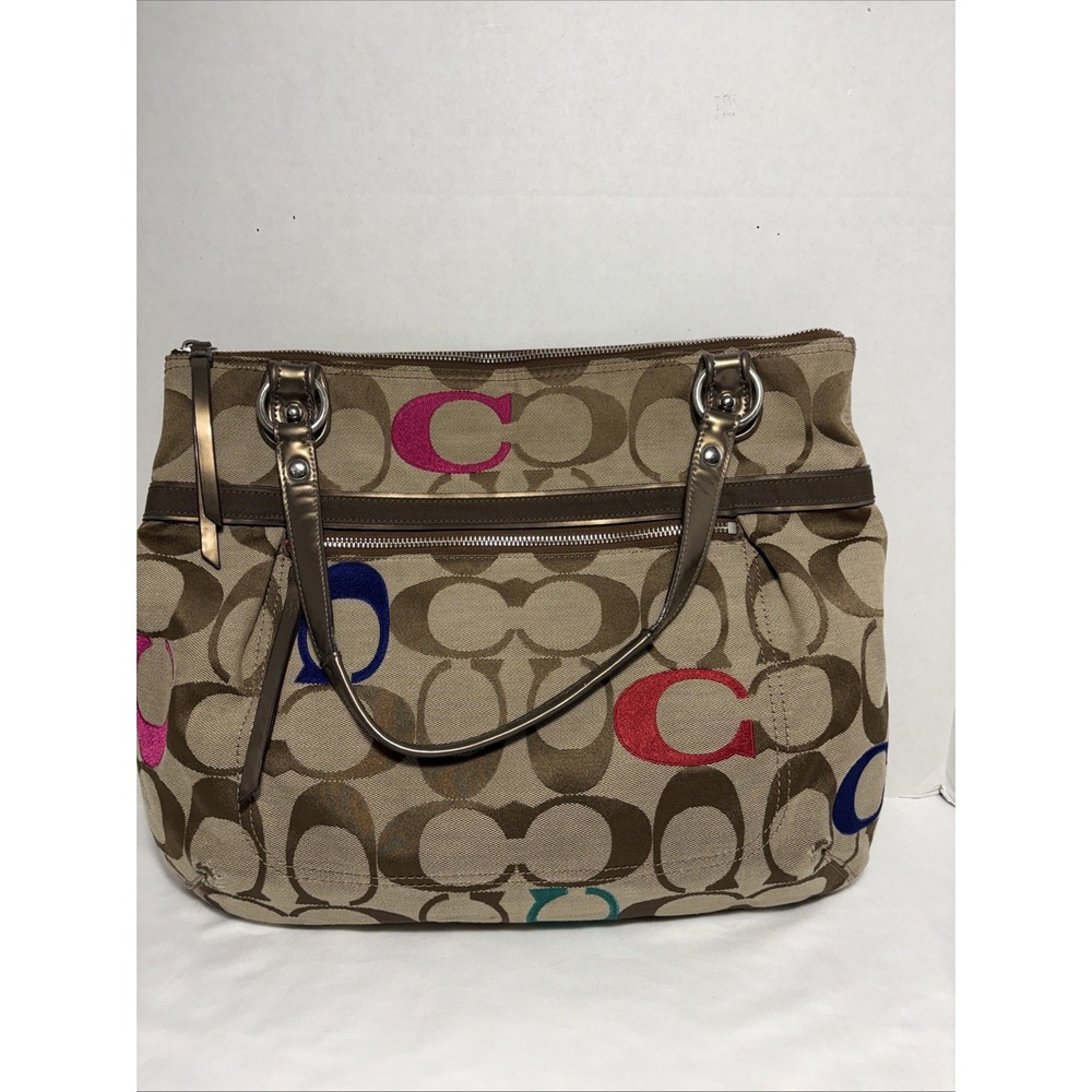 COACH Large Bag Purse With Colorful Lettering Leather Trim